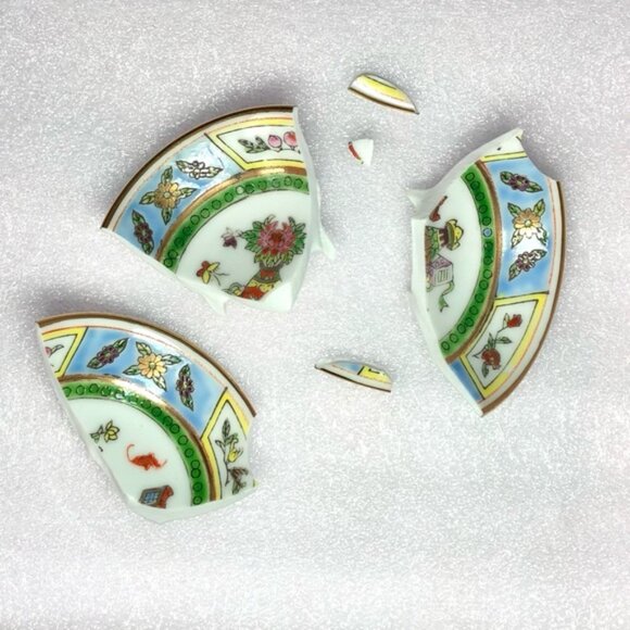 Kintsugi Bowl Chinese Vtg Jingdezhen Mini Gold Crack Japanese Art Growth Gift - Picture 2 of 11